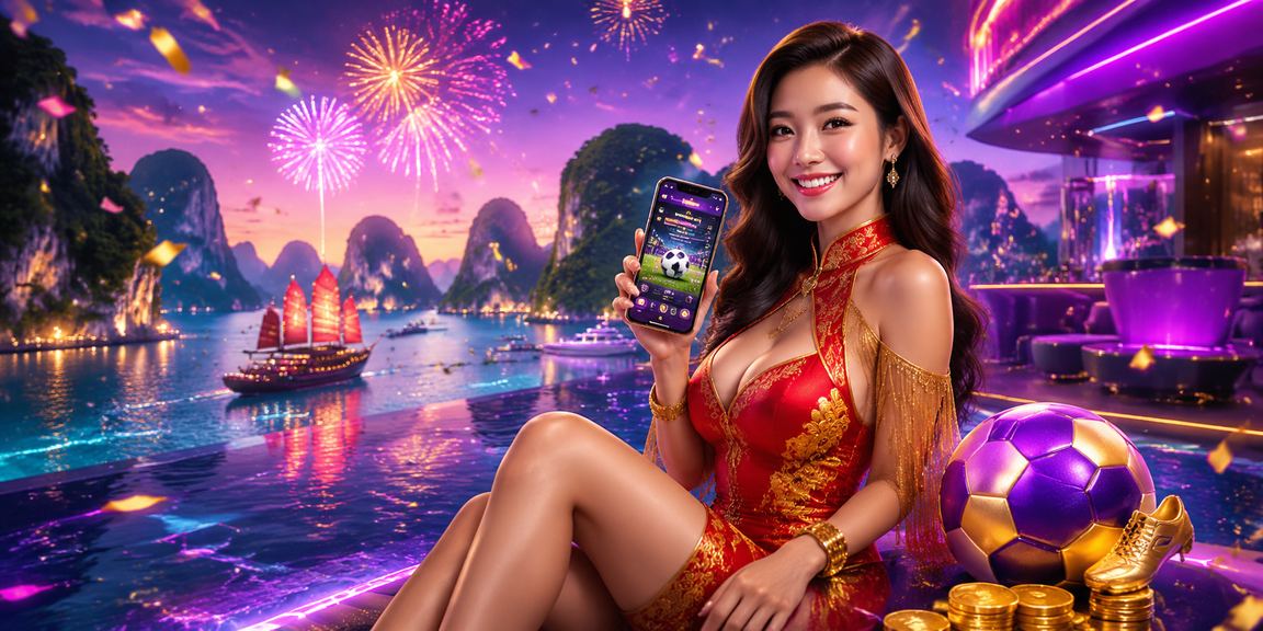 Cá cược bóng đá ban đêm tại vịnh Hạ Long với hiệu ứng neon rực rỡ