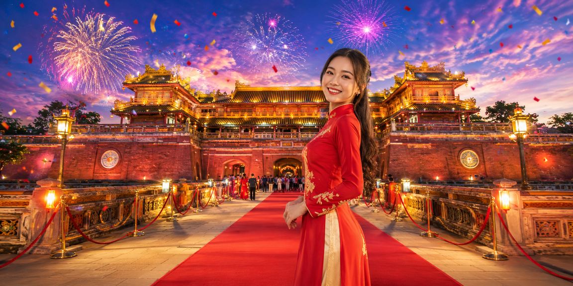 Người phụ nữ mặc áo dài tại Huế sử dụng ứng dụng thanh toán trên điện thoại