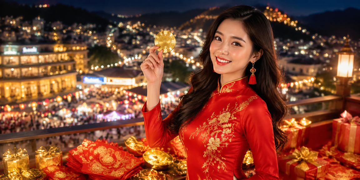 Phong bì đỏ may mắn tại chợ đêm Sapa — biểu tượng khuyến mãi lễ hội đặc sắc
